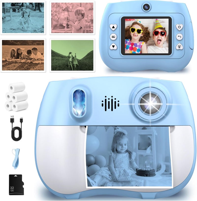 IusZup Kids Camera Instant Print 1080P Front Rear Dual Selfie - Kids Digital Camera with Video Games, 32GB & 5-Color Print Paper/ 250 Photos,Easy to Use & Great Toys Gifts for Boys Girls, Ages 3-12 - Image 1